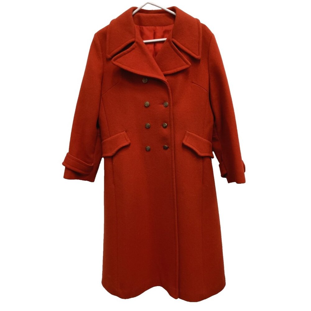 Vintage 60s Pea Coat Womens Large Orange Wool Double Breasted Timeless Old Money